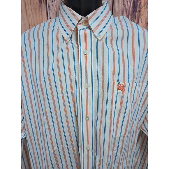 Mens Cinch XL Long Sleeve Button-Up Shirt Striped Orange & Blue 100% Cotton - Picture 3 of 7